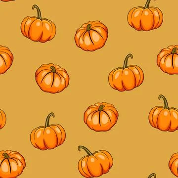 Seamless pattern with halloween pumpkins on color background. Scary and funny Stock Illustration