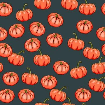 Seamless pattern with halloween pumpkins on color background. Scary and funny 스톡 일러스트