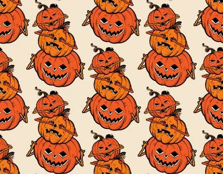 Seamless Pattern with Halloween Pumpkins. Vector. Stock Illustration