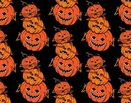Seamless Pattern with Halloween Pumpkins. Vector. Stock Illustration
