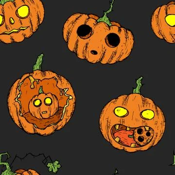 Seamless pattern of halloween pumpkins. Vector background. Stock Illustration