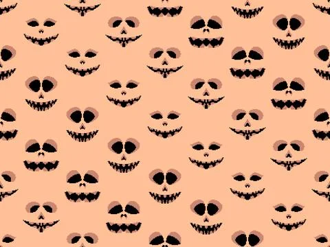 Seamless pattern with halloween scary face in pixel art style. Pixel scary .. Stock Illustration
