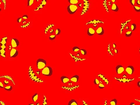 Seamless pattern with halloween scary face in pixel art style. Pixel scary .. 스톡 일러스트