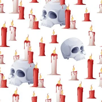 Seamless pattern for Halloween with a skull and candles. Suitable for wrappin Stock Illustration