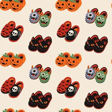 Seamless Pattern with Halloween Slippers Set Illustration