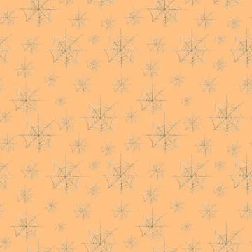Seamless pattern Halloween spider web on an orange background Watercolor hand Stock Illustration