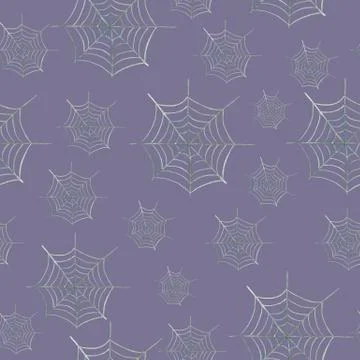 Seamless pattern Halloween spider web on an purple background Watercolor hand Stock Illustration