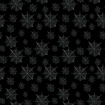 Seamless pattern Halloween spider web on an black background Watercolor hand Stock Illustration