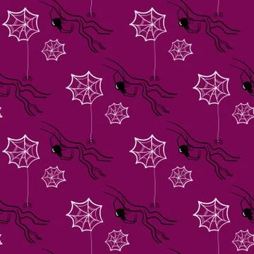 Seamless Pattern Halloween Spiders Stock Illustration