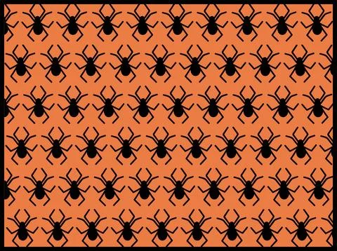 Seamless pattern for Halloween with spiders on orange background. Stock Illustration