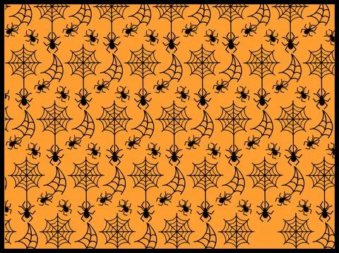Seamless pattern for Halloween with spiders on orange background. Stock Illustration