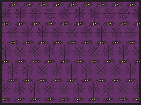 Seamless pattern for Halloween with spiders on purple background. Stock Illustration