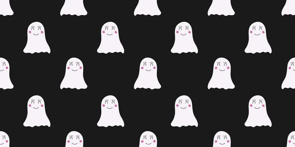 Seamless pattern for Halloween with spooky ghost on black background. Holid.. Stock Illustration