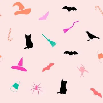 Seamless pattern of Halloween Style on a pink background, wallpaper Stock Illustration
