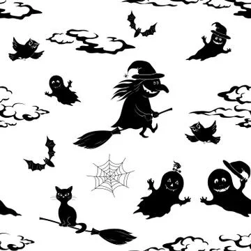 Seamless Pattern, Halloween Symbols Stock Illustration