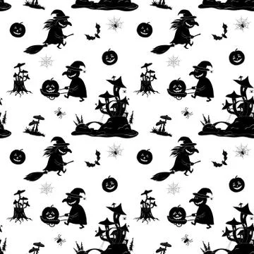 Seamless Pattern, Halloween Symbols Stock Illustration