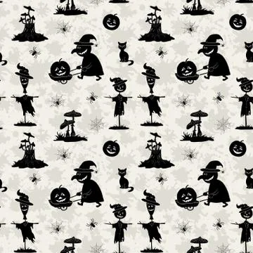 Seamless Pattern, Halloween Symbols Stock Illustration