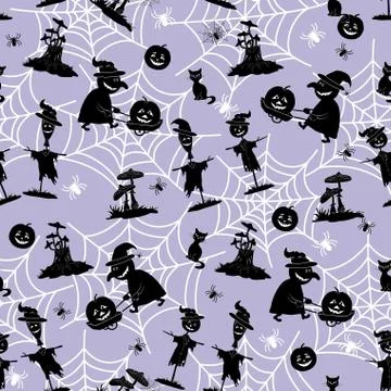 Seamless Pattern, Halloween Symbols Illustrazione stock