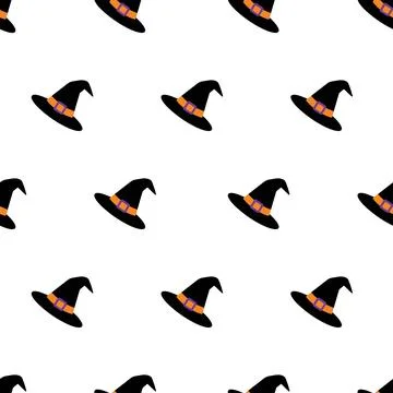 Seamless pattern with Halloween witch hats on white background. 스톡 일러스트