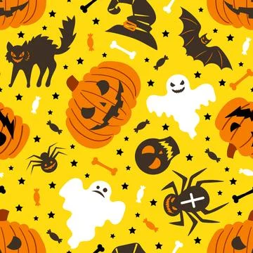Seamless pattern for halloween on a yellow background Vector Stock Illustration