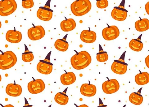 Seamless pattern halloween with yellow pumpkin carved faces. Stock Illustration