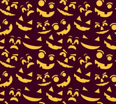 Seamless pattern halloween with yellow pumpkin carved faces. イラスト素材