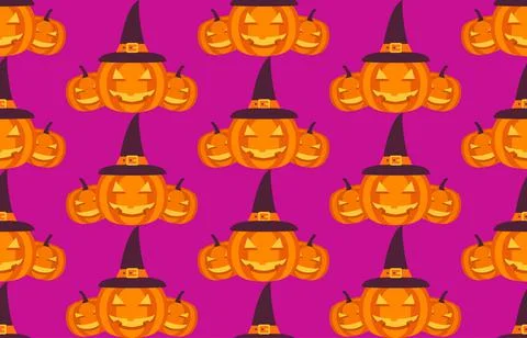 Seamless pattern halloween with yellow pumpkin carved faces. Stock Illustration