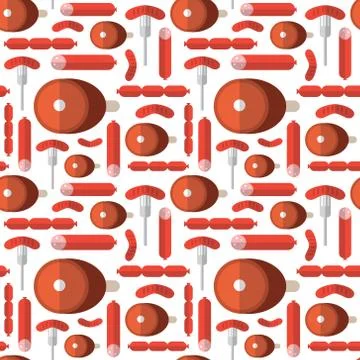 Seamless Pattern Ham And German Sausages Ornament Oktoberfest Beer Festival Stock Illustration