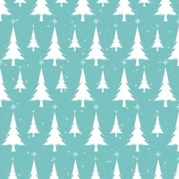 A seamless pattern of hand draw Christmas tree and snow vector pattern, win.. Stock Illustration