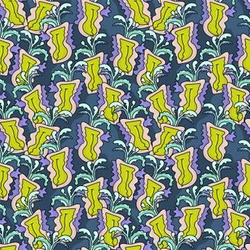 Seamless pattern with hand draw repeating abstract unusual vegetables Stock Illustration