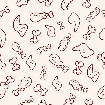 Seamless Pattern Hand Draw Sketch chicken leg, wing and Bone Illustrazione stock