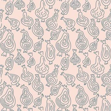 Seamless pattern with hand drawing abstract line pears Stock Illustration