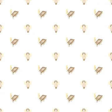 Seamless pattern hand drawing. angel and bible book and cross. elegant Stock Illustration