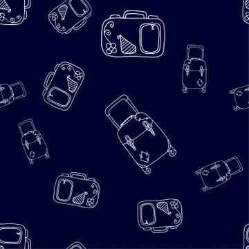 Seamless pattern with hand drawing baggage. Different suitcases, Stock Illustration