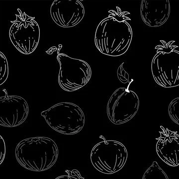 Seamless pattern. Hand drawing black white sketch fruits Stock Illustration