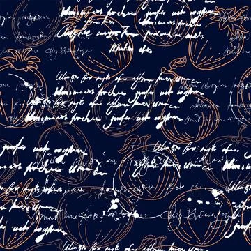 Seamless pattern. Hand drawing black white sketch fruits Stock Illustration
