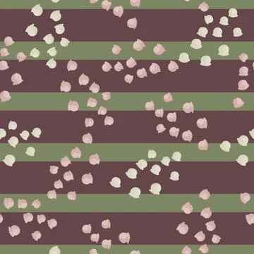 Seamless pattern with hand drawing lily of the valley on gteen brown striped  Stock Illustration
