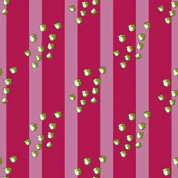 Seamless pattern with hand drawing lily of the valley on pink striped backgro Stock Illustration