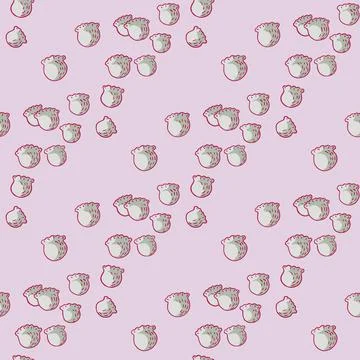 Seamless pattern with hand drawing lily of the valley on cold pink background Stock Illustration