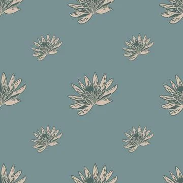 Seamless pattern with hand drawing lotus on dark blue background. Vector flor Stock Illustration