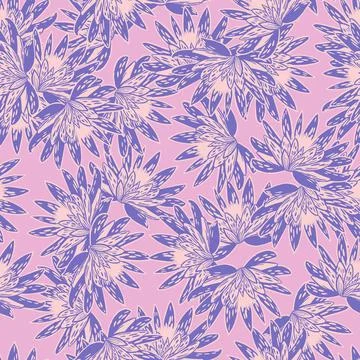 Seamless pattern with hand drawing lotus on pink background. Vector purple fl Stock Illustration