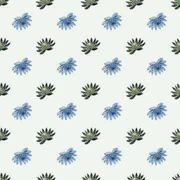 Seamless pattern with hand drawing lotus on light green background. Vector fl イラスト素材