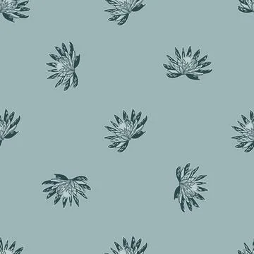 Seamless pattern with hand drawing lotus on blue background. Vector floral te Stock Illustration