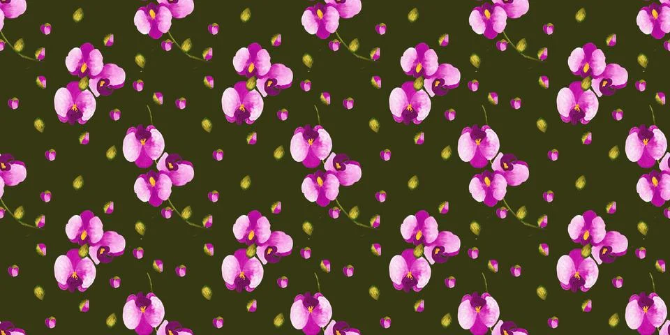 Seamless pattern with hand drawing orchid flower, watercolor drawing Stock Illustration