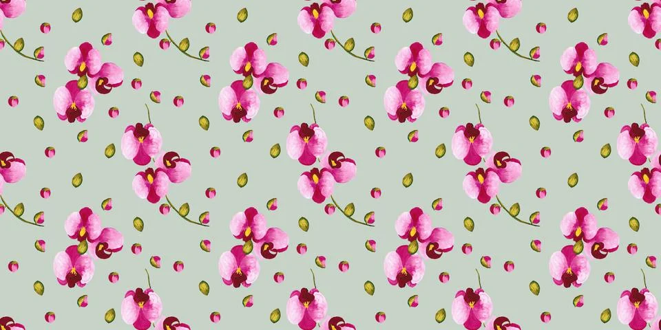 Seamless pattern with hand drawing orchid flower, watercolor drawing Stock Illustration