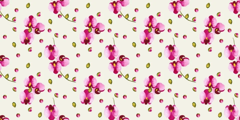Seamless pattern with hand drawing orchid flower, watercolor drawing Stock Illustration