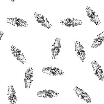 Seamless pattern Hand drawing plant in pot black line art Stock Illustration