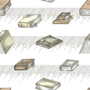 Seamless pattern with hand drawing sketch vintage books for Stock Illustration