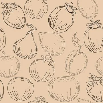 Seamless pattern. Hand drawing sketch fruits Stock Illustration