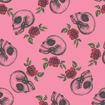 Seamless pattern  hand drawing skull イラスト素材